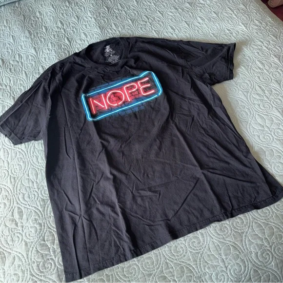Threadless Black T-Shirt with Red and Blue 'NOPE' Neon Graphic - Picture 3 of 5